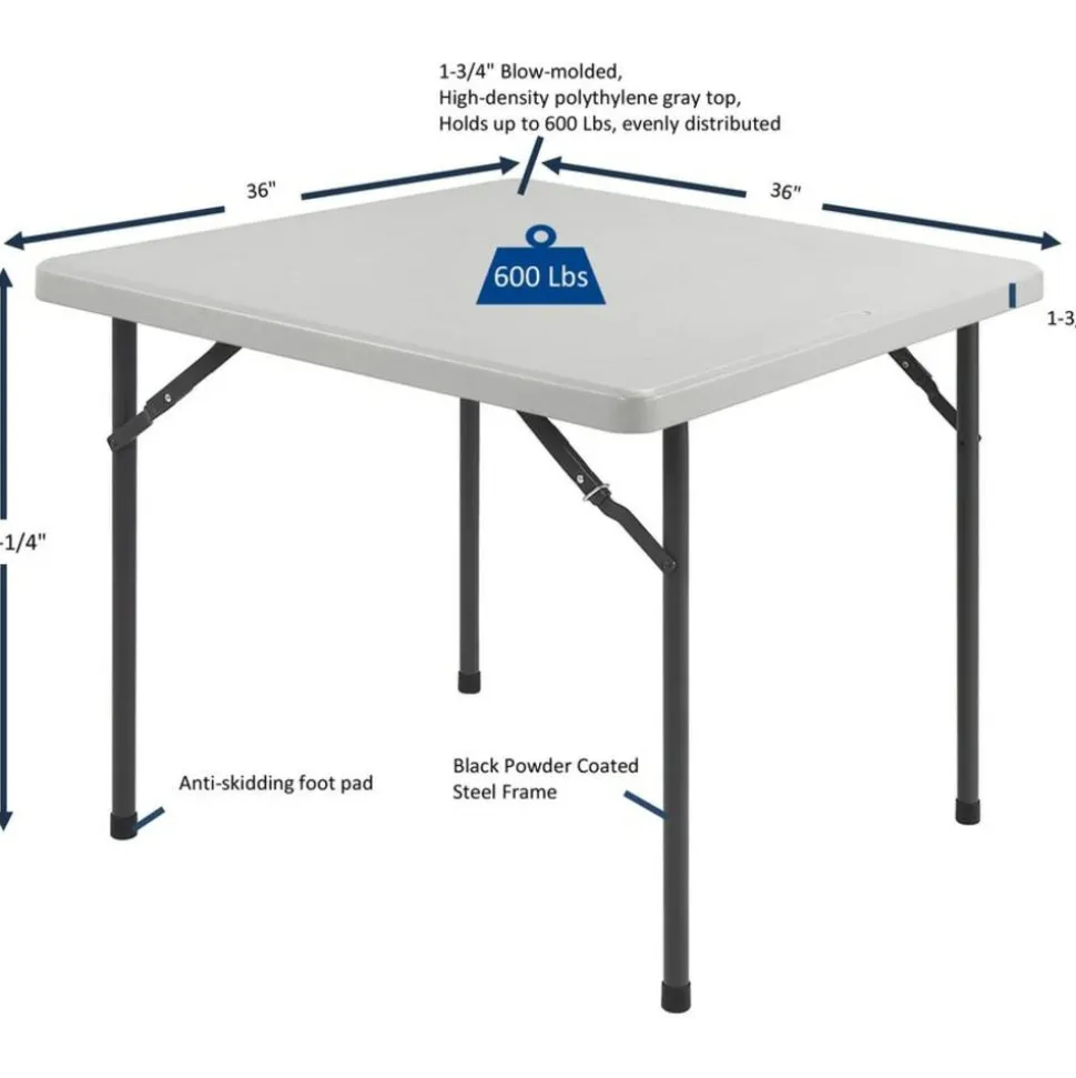 Lorell Banquet Folding Table, Square, 3'W, Platinum