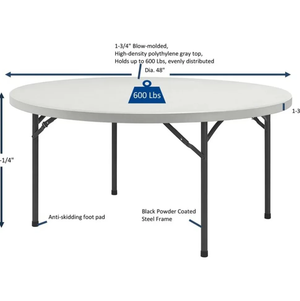 Lorell Banquet Folding Table, Round, 29-1/4"H x 48"W x 48"D, Platinum