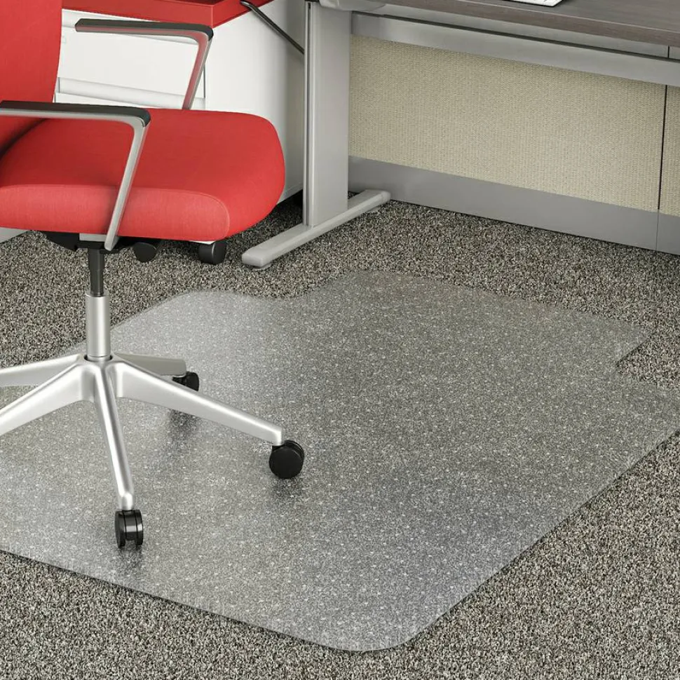 Lorell Beveled Edge Low Pile Studded Chair Mat, 46" x 60", Wide Lip
