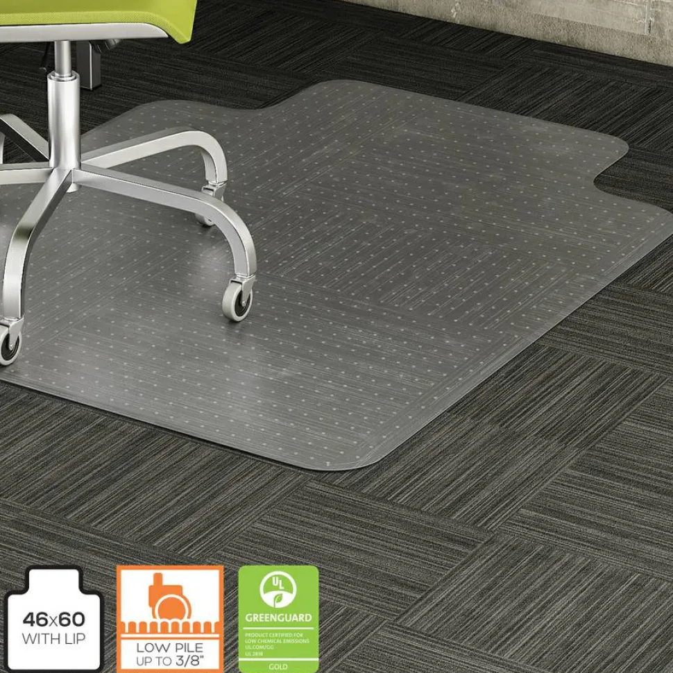 Lorell Beveled Edge Low Pile Studded Chair Mat, 46" x 60", Wide Lip
