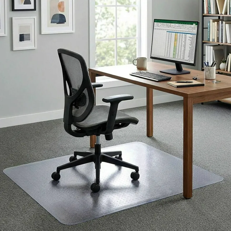 Lorell Big and Tall Polycarbonate Low Pile Studded Chair Mat, 46" x 60"