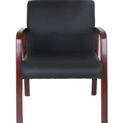 Lorell Bonded Leather/Wood Guest Chair, Black/Cherry Mahogany