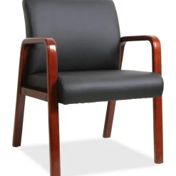 Lorell Bonded Leather/Wood Guest Chair, Black/Cherry Mahogany