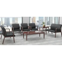 Lorell Bonded Leather/Wood Guest Chair, Black/Cherry Mahogany