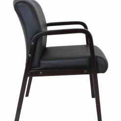 Lorell Bonded Leather/Wood Guest Chair, Black/Espresso