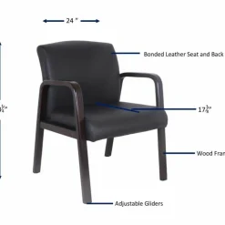 Lorell Bonded Leather/Wood Guest Chair, Black/Espresso