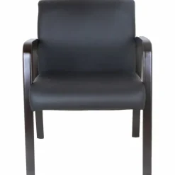 Lorell Bonded Leather/Wood Guest Chair, Black/Espresso