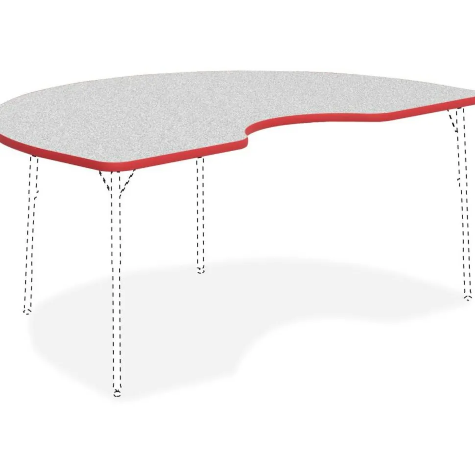 Lorell Classroom Kidney-Shaped Activity Table Top, 72"W x 48"D, Gray Nebula/Red