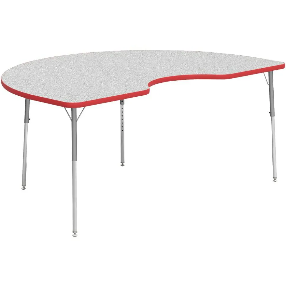 Lorell Classroom Kidney-Shaped Activity Table Top, 72"W x 48"D, Gray Nebula/Red