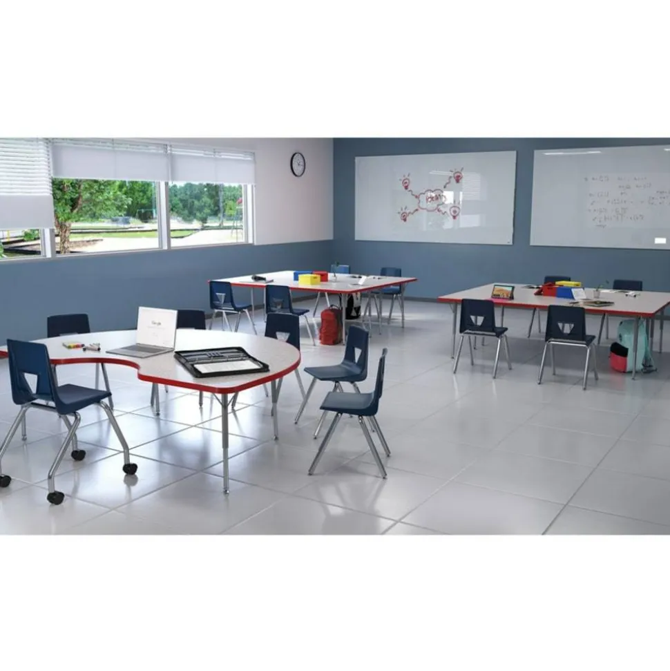 Lorell Classroom Kidney-Shaped Activity Table Top, 72"W x 48"D, Gray Nebula/Red
