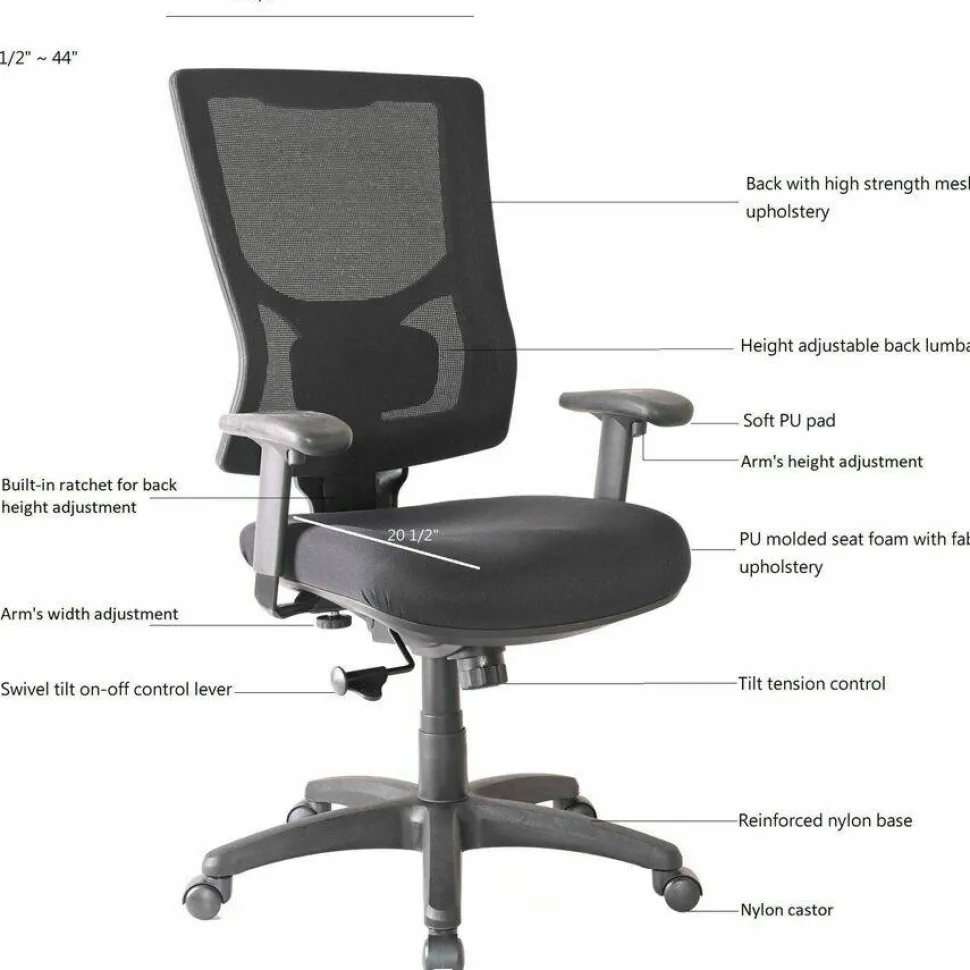 Lorell Conjure High-Back Swivel/Tilt Office Chair - Fabric, Polyurethane, Molded Foam Seat Material - High Back - Black - Armrest - 1Each