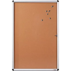 Lorell Enclosed Cork Bulletin Board, 36" x 24", Silver Aluminum Frame