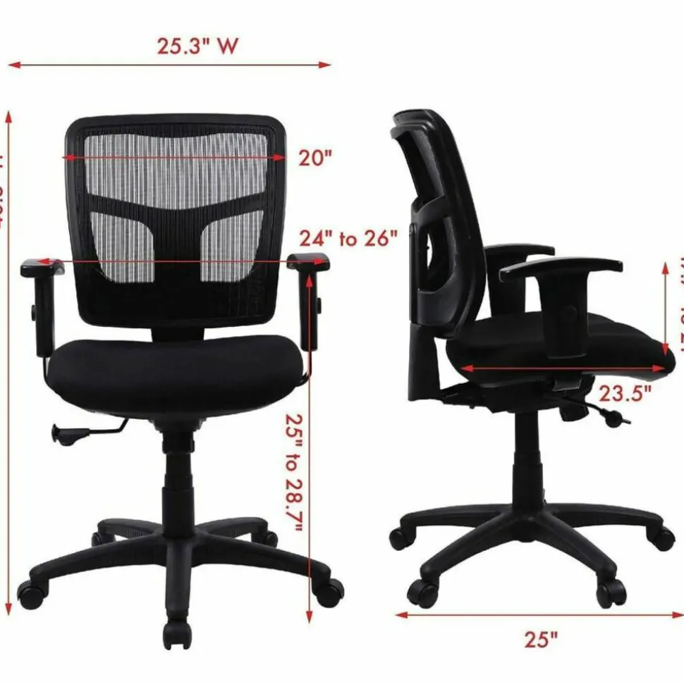Lorell Ergonomic Mesh/Fabric Mid-Back Chair, Swivel Tilt, Black