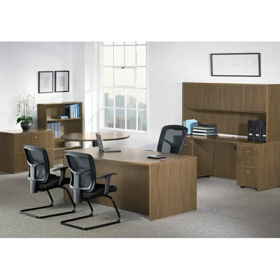 Lorell Essentials Hutch With Doors, 60"W, Walnut