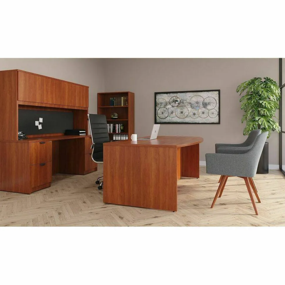 Lorell Essentials Hutch With Doors, 72"W, Walnut