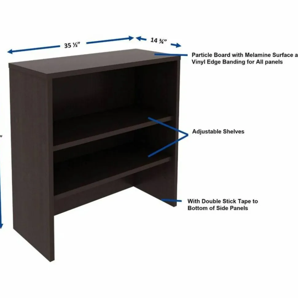 Lorell Essentials 2-shelf Stack-on Bookcase - 36"x15"x36" - 2 Shelve(s) - Material: Laminate, Metal - Finish: Espresso - Stackable, Cam Lock -