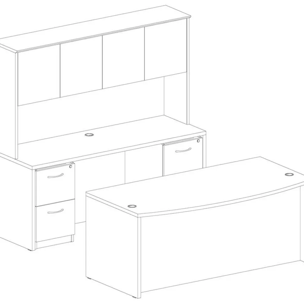 Lorell Essentials 72"W Bow-Front Shell Computer Desk, Mahogany