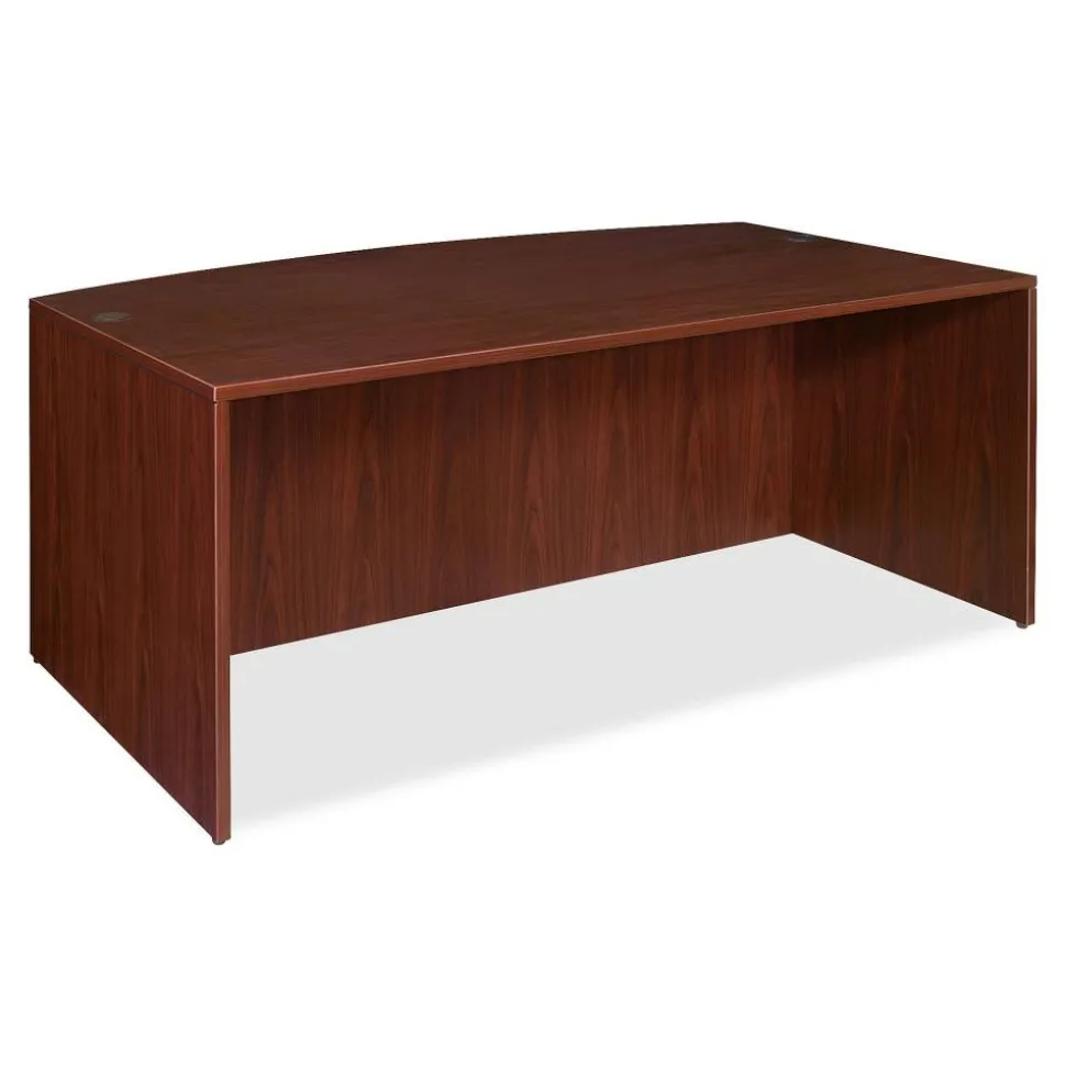 Lorell Essentials 72"W Bow-Front Shell Computer Desk, Mahogany