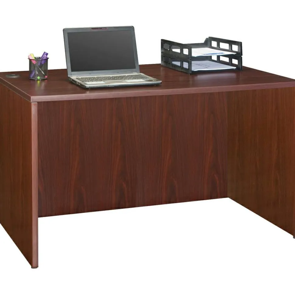 Lorell Essentials 48"W Rectangular Shell Computer Desk, Mahogany