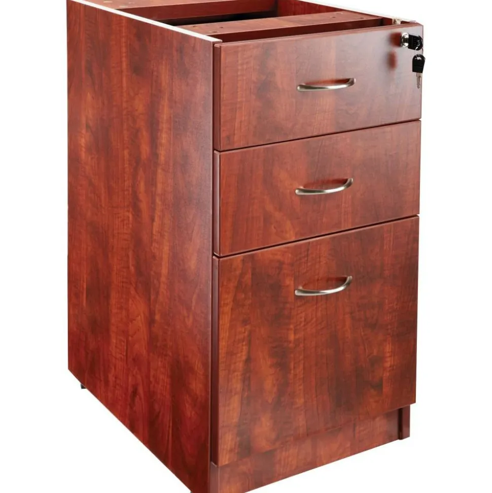 Lorell Essentials 16"W Vertical 3-Drawer Fixed Pedestal File Cabinet For Computer Desk, Cherry