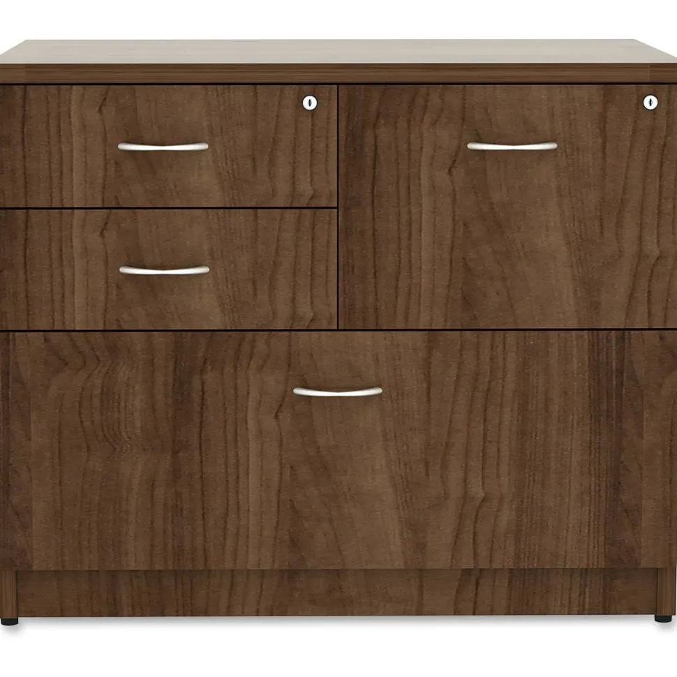 Lorell Essentials 35-1/2"W x 22"D Lateral 4-Drawer Combo File Cabinet, Walnut