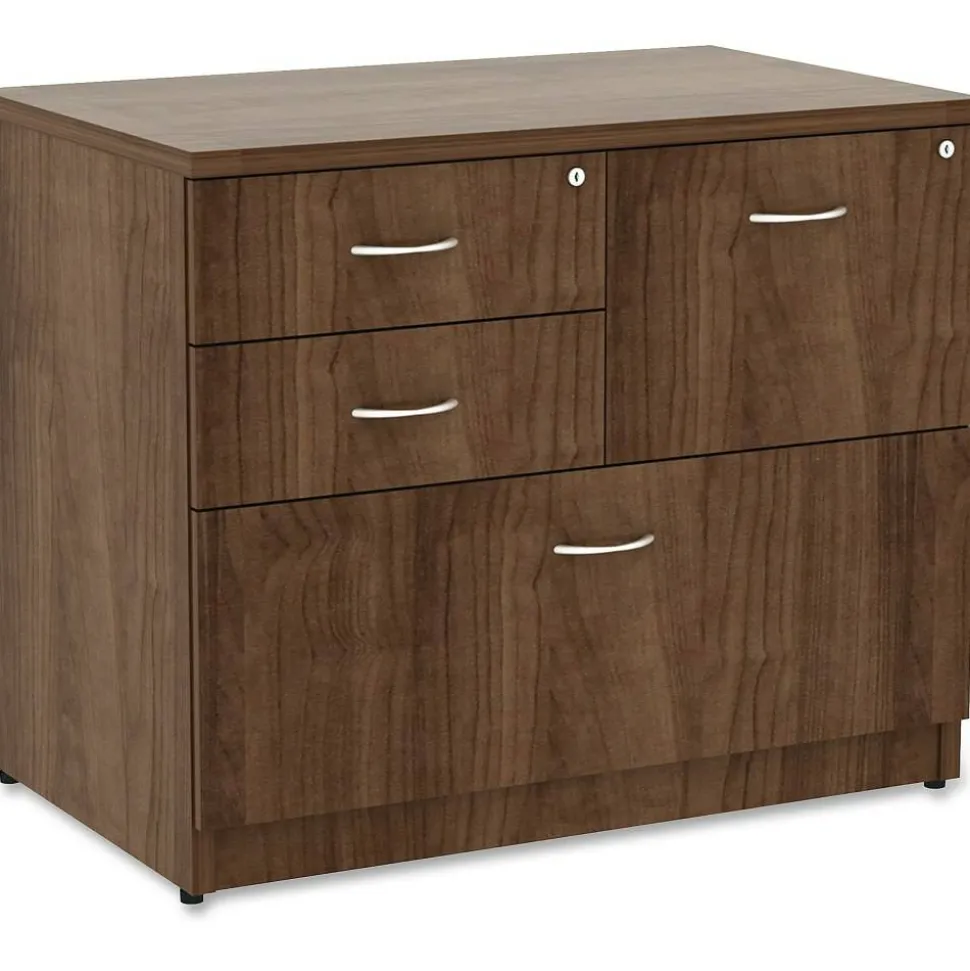 Lorell Essentials 35-1/2"W x 22"D Lateral 4-Drawer Combo File Cabinet, Walnut