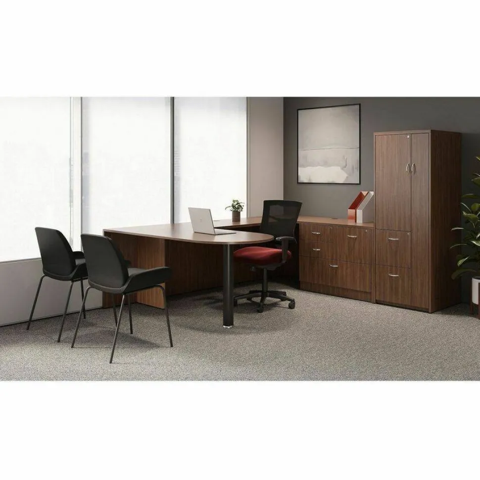 Lorell Essentials 35-1/2"W x 22"D Lateral 4-Drawer Combo File Cabinet, Walnut