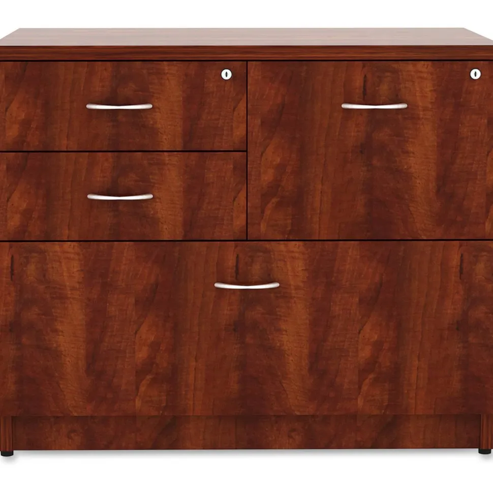 Lorell Essentials 35-1/2"W x 22"D Lateral 4-Drawer Combo File Cabinet, Cherry