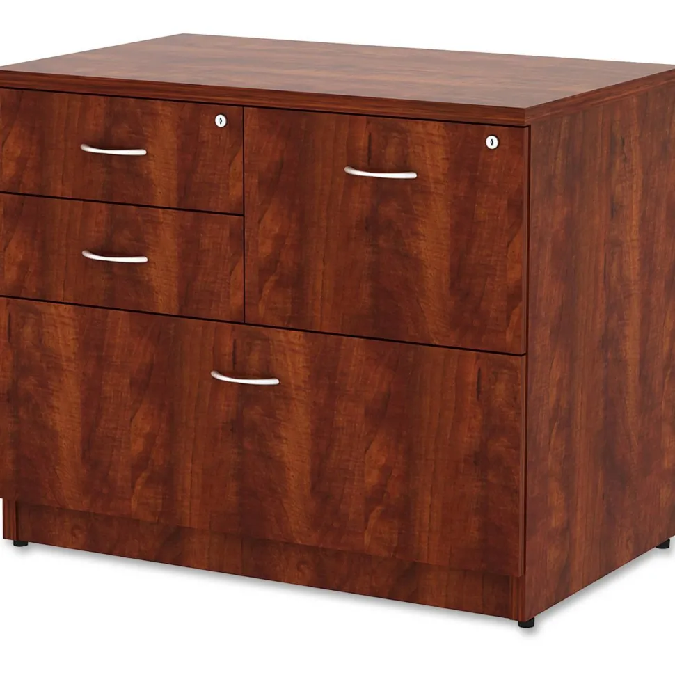 Lorell Essentials 35-1/2"W x 22"D Lateral 4-Drawer Combo File Cabinet, Cherry
