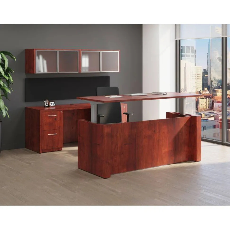 Lorell Essentials 72"W x 30"D Rectangular Shell Computer Desk, Cherry
