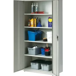 Lorell Fortress Series 18"D Steel Storage Cabinet, Fully Assembled, 5-Shelf, Light Gray