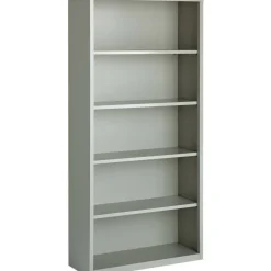 Lorell Fortress Series Steel Modular Shelving Bookcase, 5-Shelf, 72"H x 34-1/2"W x 13"D, Light Gray