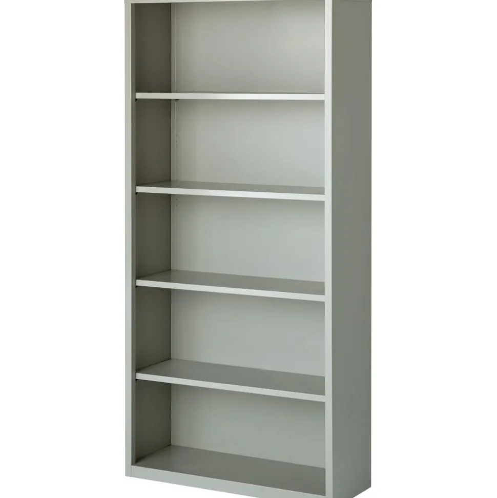 Lorell Fortress Series Steel Modular Shelving Bookcase, 5-Shelf, 72"H x 34-1/2"W x 13"D, Light Gray