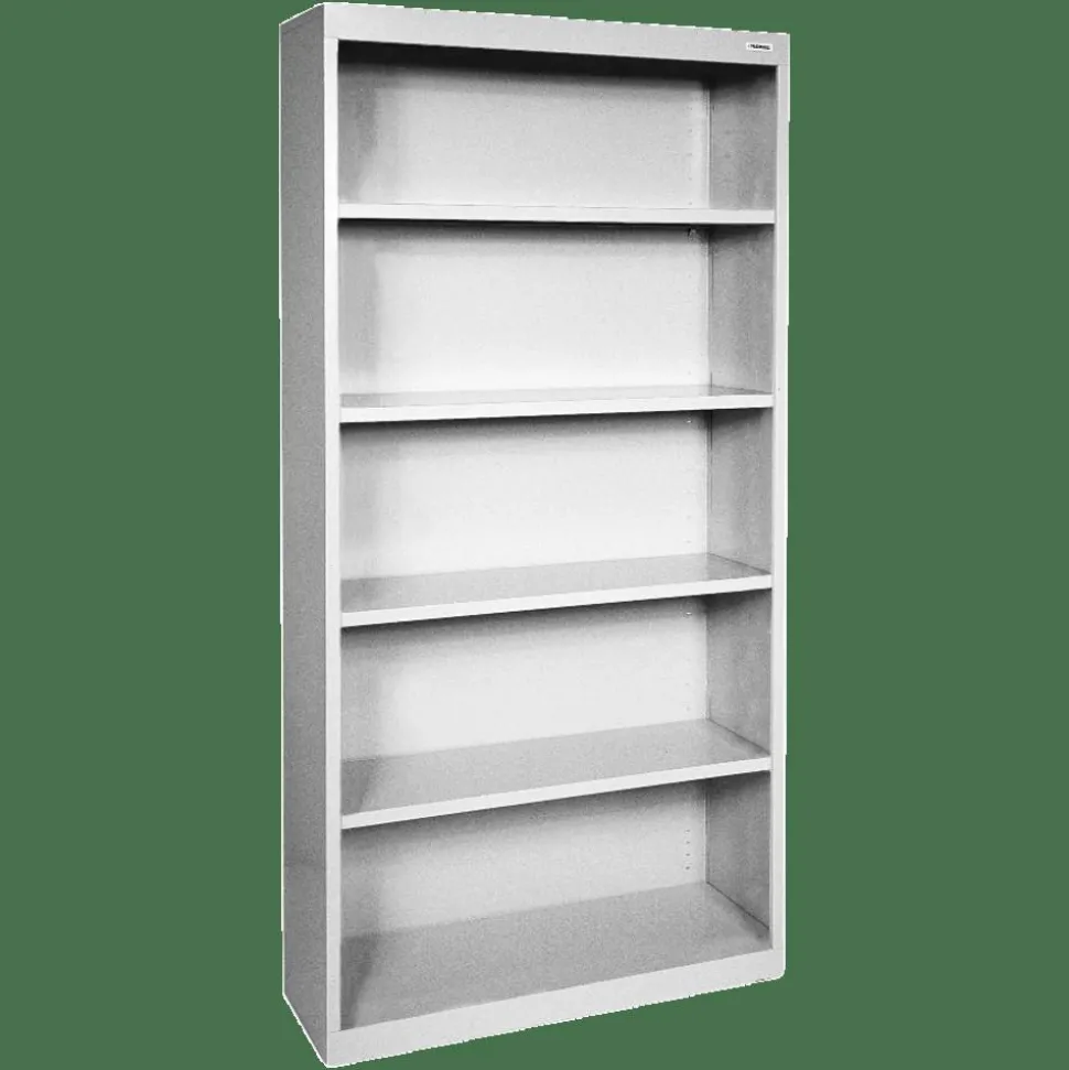 Lorell Fortress Series Steel Modular Shelving Bookcase, 5-Shelf, 72"H x 34-1/2"W x 13"D, Light Gray