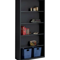 Lorell Fortress Series Steel Modular Shelving Bookcase, 5-Shelf, 72"H x 34-1/2"W x 13"D, Black
