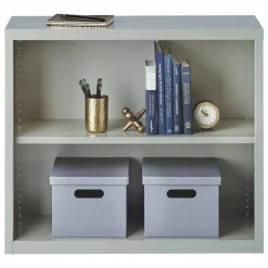 Lorell Fortress Series Steel Modular Shelving Bookcase, 2-Shelf, 30"H x 34-1/2"W x 13"D, Light Gray