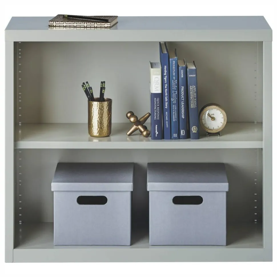 Lorell Fortress Series Steel Modular Shelving Bookcase, 2-Shelf, 30"H x 34-1/2"W x 13"D, Light Gray