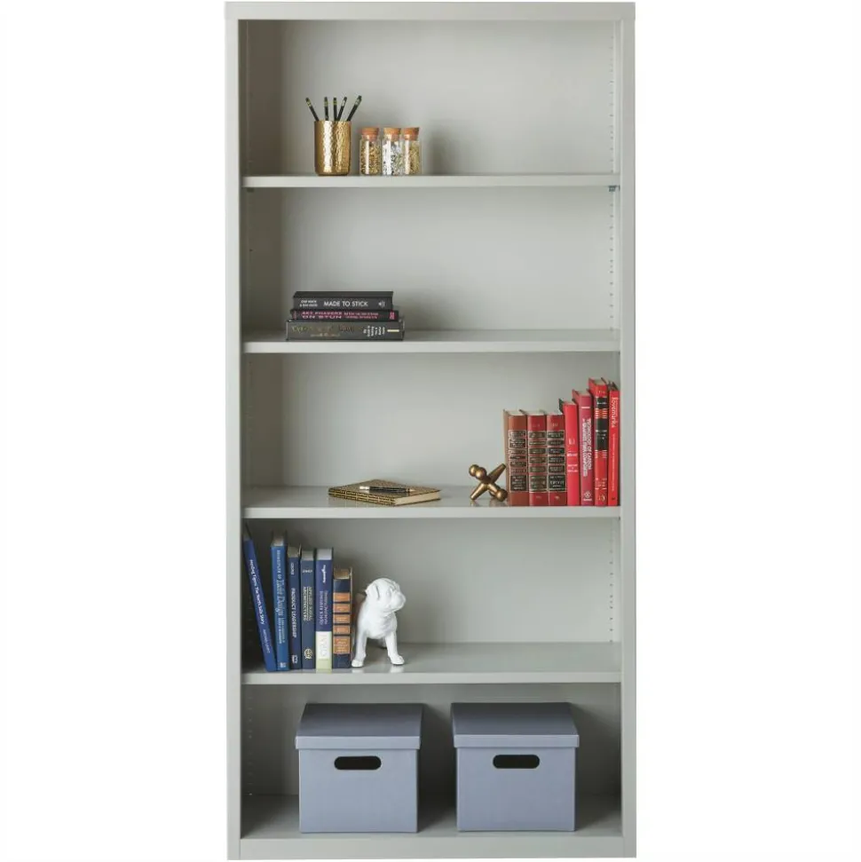 Lorell Fortress Series Steel Modular Shelving Bookcase, 2-Shelf, 30"H x 34-1/2"W x 13"D, Light Gray