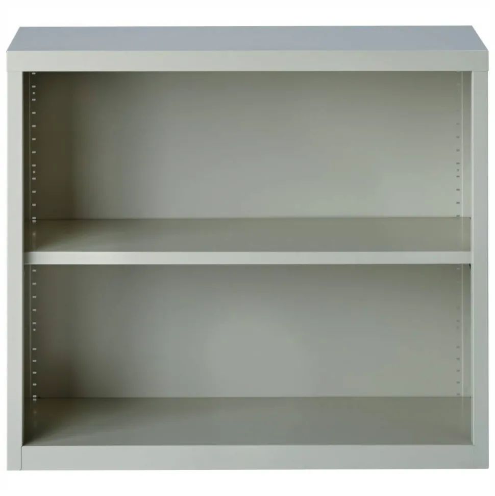 Lorell Fortress Series Steel Modular Shelving Bookcase, 2-Shelf, 30"H x 34-1/2"W x 13"D, Light Gray