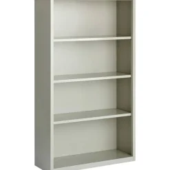 Lorell Fortress Series Steel Modular Shelving Bookcase, 4-Shelf, 60"H x 34-1/2"W x 13"D, Light Gray