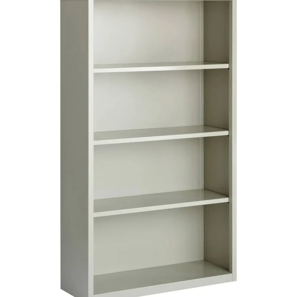 Lorell Fortress Series Steel Modular Shelving Bookcase, 4-Shelf, 60"H x 34-1/2"W x 13"D, Light Gray