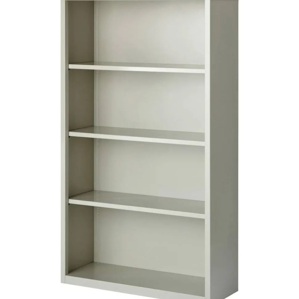 Lorell Fortress Series Steel Modular Shelving Bookcase, 4-Shelf, 60"H x 34-1/2"W x 13"D, Light Gray