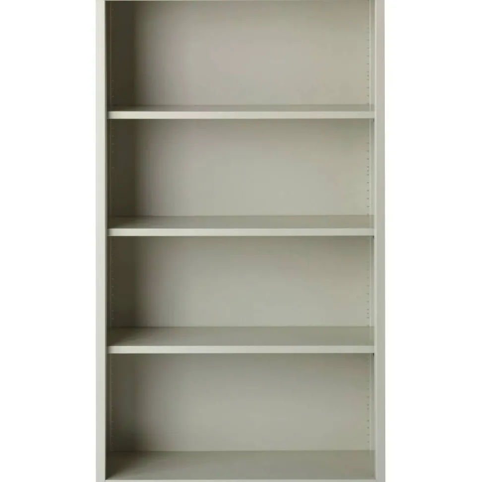 Lorell Fortress Series Steel Modular Shelving Bookcase, 4-Shelf, 60"H x 34-1/2"W x 13"D, Light Gray