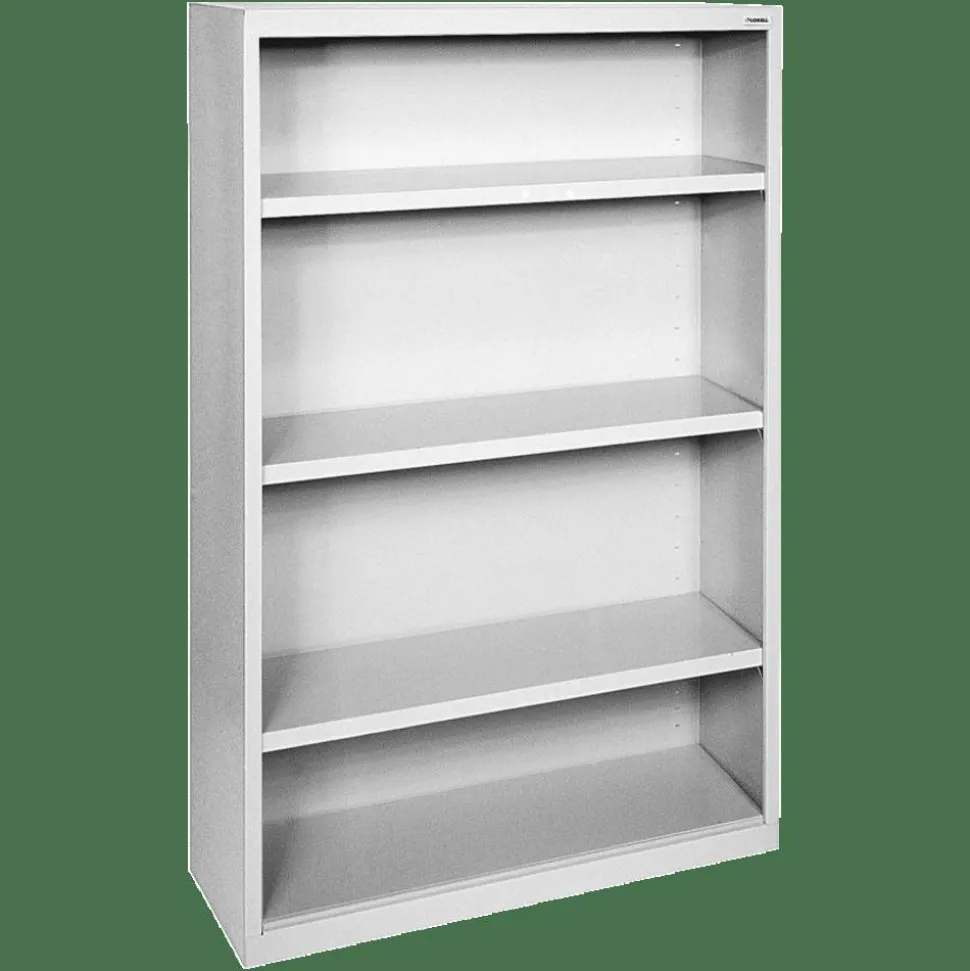 Lorell Fortress Series Steel Modular Shelving Bookcase, 4-Shelf, 60"H x 34-1/2"W x 13"D, Light Gray