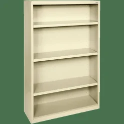 Lorell Fortress Series Steel Modular Shelving Bookcase, 4-Shelf, 60"H x 34-1/2"W x 13"D, Putty