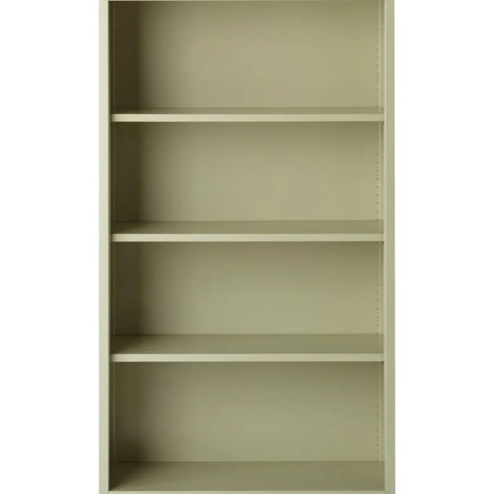 Lorell Fortress Series Steel Modular Shelving Bookcase, 4-Shelf, 60"H x 34-1/2"W x 13"D, Putty