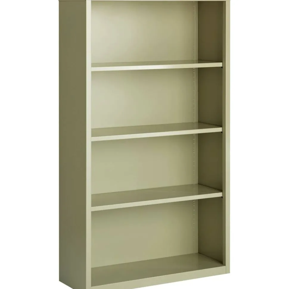 Lorell Fortress Series Steel Modular Shelving Bookcase, 4-Shelf, 60"H x 34-1/2"W x 13"D, Putty