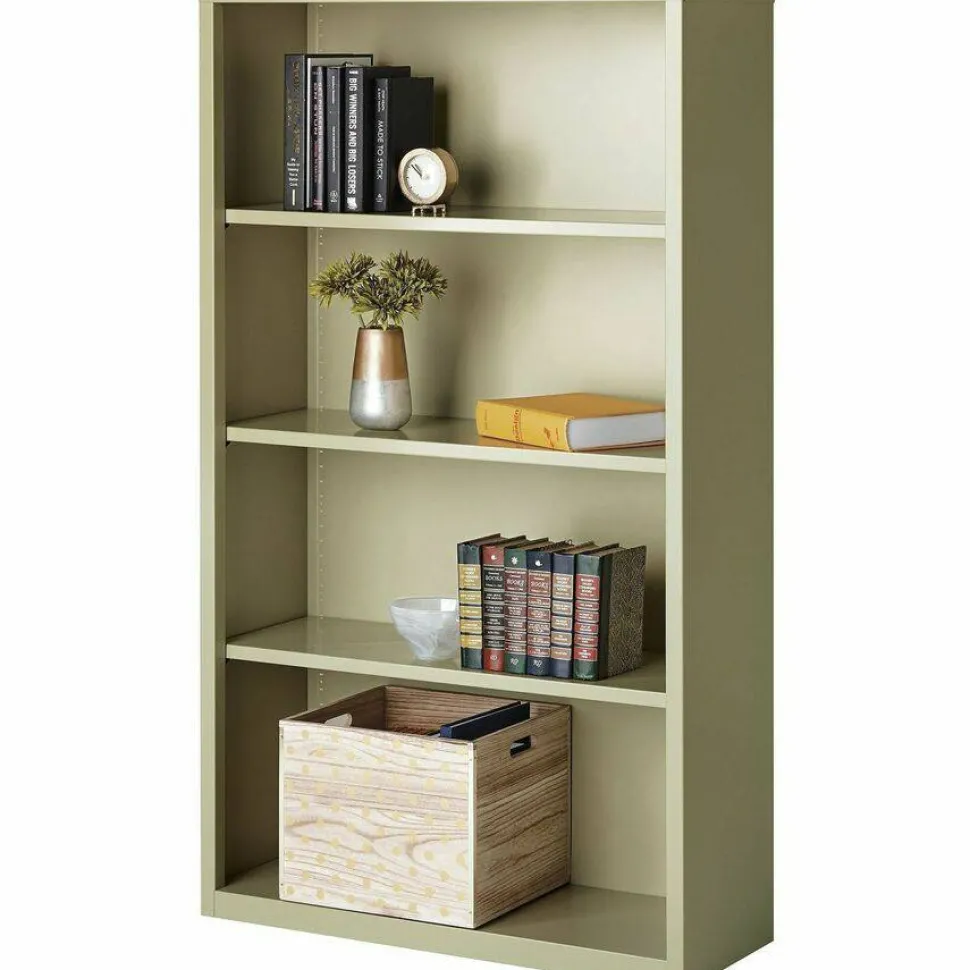 Lorell Fortress Series Steel Modular Shelving Bookcase, 4-Shelf, 60"H x 34-1/2"W x 13"D, Putty