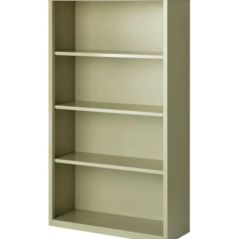 Lorell Fortress Series Steel Modular Shelving Bookcase, 4-Shelf, 60"H x 34-1/2"W x 13"D, Putty