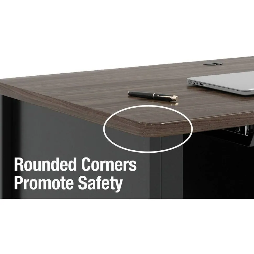 Lorell Fortress 60"W Double-Pedestal Mobile Teacher's Computer Desk, Black/Walnut